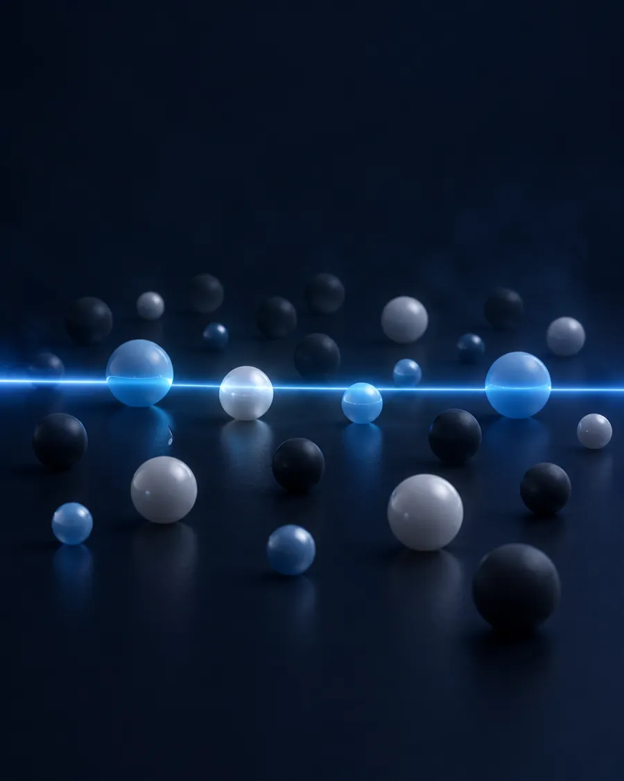Una linea di luce blu scansiona file di sfere