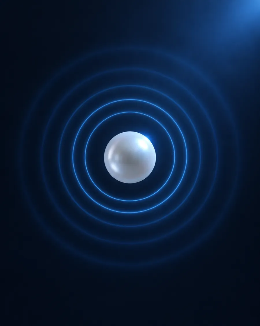 Una sfera al centro di onde concentriche di luce blu